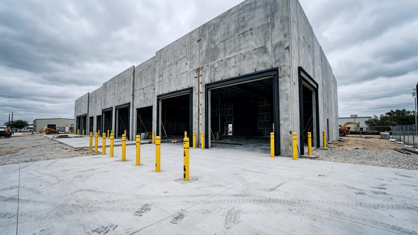 Slide gate and operator at an industrial yard entrance